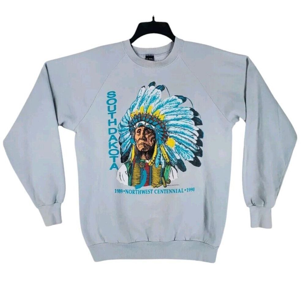 Vtg Screen Stars 1989-90 South Dakota Sweatshirt Mens XL Gray Indian Tribal USA